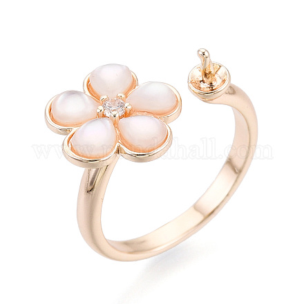 Оправы для колец-манжет из латуни с микропаве из прозрачных кубических цирконий и ракушек KK-T076-75G-1