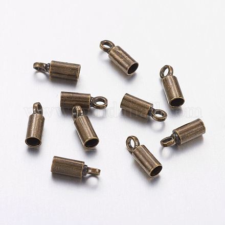 真鍮製コードエンドパーツ  エンドキャップ  ニッケルフリー  アンティークブロンズ  8x2.8mm  穴：1.5mm  2mm内径 KK-H731-AB-NF-1