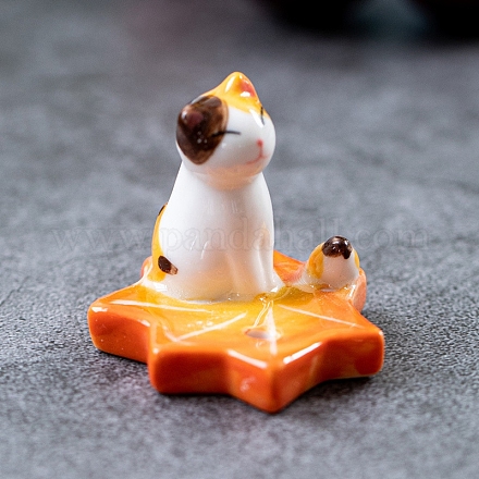 磁器香炉  カエデの葉のお香立ての上の猫  ホームオフィス茶屋禅仏教用品  オレンジ  40x42x37mm DJEW-PW0012-130A-1