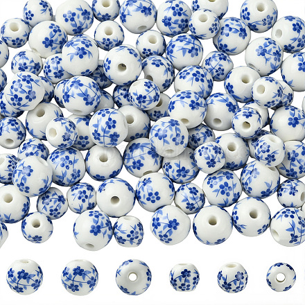 100 шт. 2 стиля фарфоровые керамические бусины ручной работы с цветочным принтом PORC-LT0001-11-1