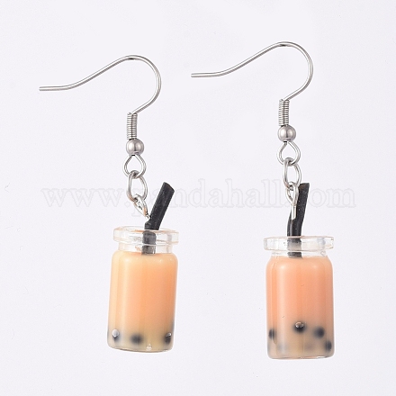 Glass Imitation Bubble Tea Bottle Dangle Earrings EJEW-JE04029-02-1
