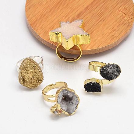 Adjustable Natural Mixed Stone Finger Rings RJEW-E311-08-1