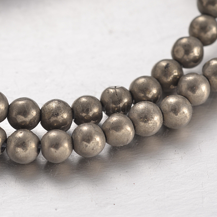 Round Natural Pyrite Beads Strands G-P061-22-4mm-1