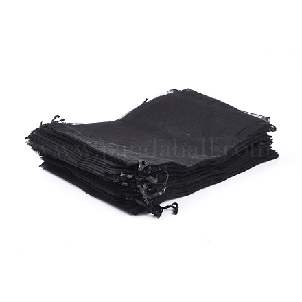 オーガンジーバッグ巾着袋  リボン付き  ブラック  20x15cm X-OP-R016-15x20cm-18-1