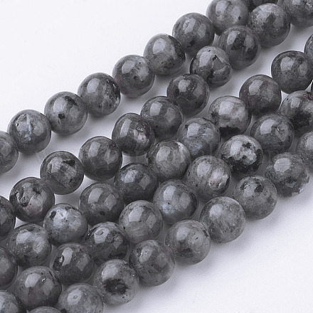 Natürliche schwarze Larvikit-Perlenstränge G-G735-57-6mm-1
