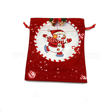 クリスマスプリント布巾着バッグ  長方形のギフト収納ポーチ  クリスマスパーティー用品  ファイヤーブリック  18x16cm XMAS-PW0001-235A-1