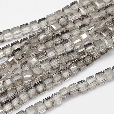 Sfaccettato cubo perla lustro perle di vetro placca placcato fili EGLA-E041-2mm-PL02-1