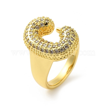 Открытое кольцо-манжета из латуни с надписью микро паве для женщин с прозрачным кубическим цирконием RJEW-N046-03C-G-1