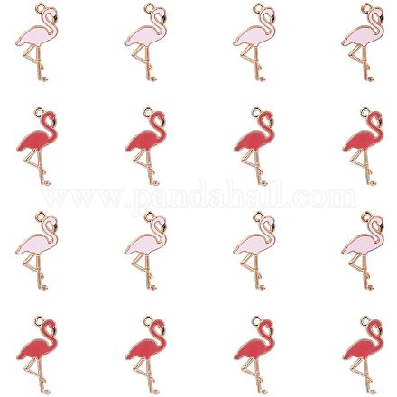 Pandahall elite 30 pz pink & red flamingo brid lega smalto pendenti charms per fai da te braccialetto collana orecchino fare ENAM-PH0001-04LG-1