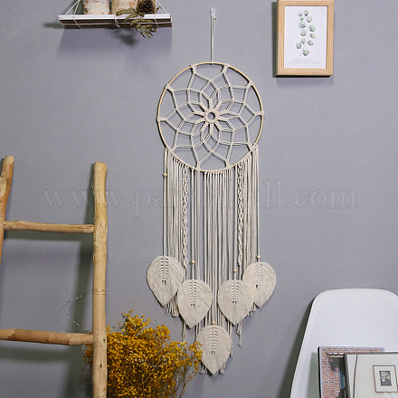 Woven Net/Web with Leaf Macrame Cotton Wall Hanging Decorations PW23021573459-1