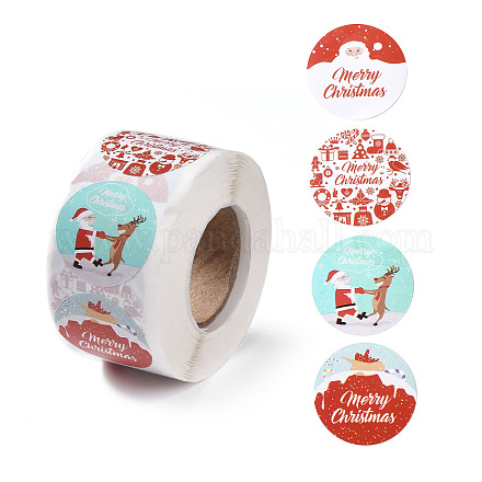4 Patterns Christmas Round Dot Self Adhesive Paper Stickers Roll DIY-A042-03A-1