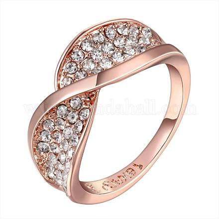 Real Rose Gold Plated Tin Alloy Czech Rhinestone Finger Rings for Women RJEW-BB09410-7RG-1