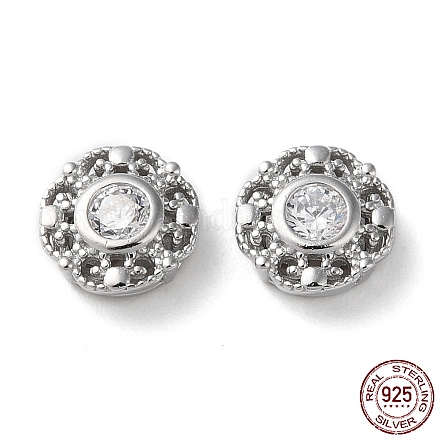 Flat Round Rhodium Plated 925 Sterling Silver Hollow Out Beads STER-D005-02P-1