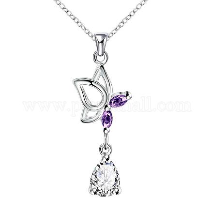 Silver Plated Brass Cubic Zirconia Pendant Necklaces NJEW-BB05136-B-1