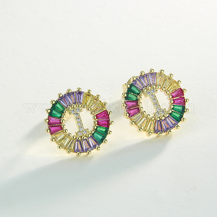 Серьги-гвоздики из латуни с разноцветными кубическими цирконами WG39B88-09-1