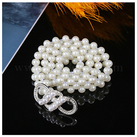 Эластичные цепочные ремни из белого акрила с жемчужными бусинами и пряжками из сплава WG1BD5E-06-1