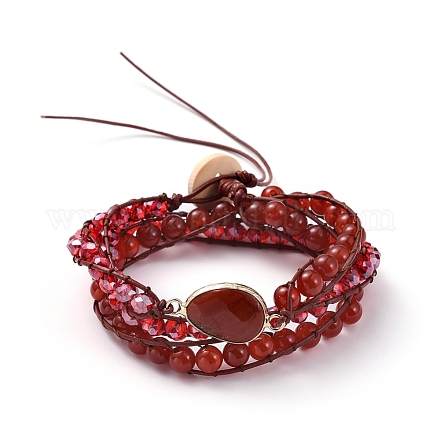 Faceted Glass & Natural Carnelian(Dyed & Heated) Beaded Wrap Bracelets BJEW-JB05035-02-1