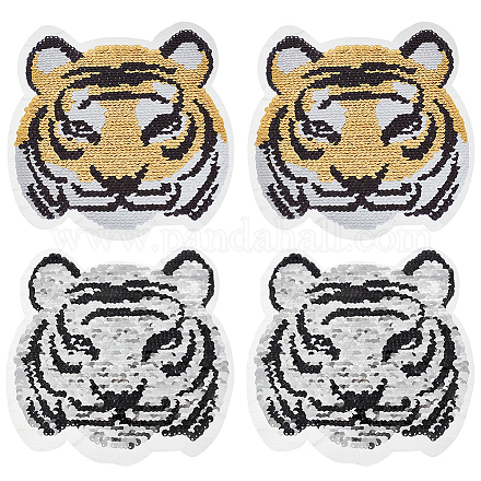 AHANDMAKER 4Pcs Reversible Sequins Tiger Sew on Patches PATC-WH0007-15-1