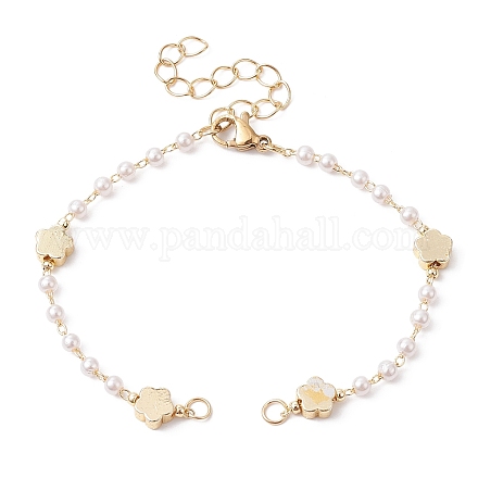 Realizzazione di braccialetti con catena a maglie in ottone con perle e fiori finti AJEW-JB01150-35-1
