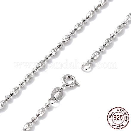 Collar de cadena de bolas ovaladas de plata de ley 925 chapada en rodio para mujer NJEW-A014-02P-1