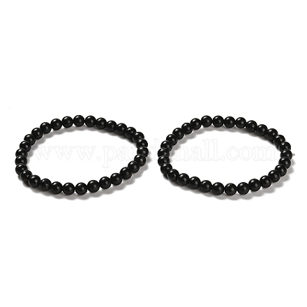 Bracelets extensibles en perles rondes en shungite naturelle BJEW-NH0001-01C-1