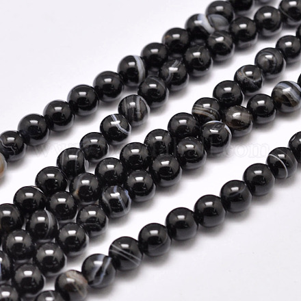 Agata a strisce naturali / fili di perle di agata fasciate G-G962-16mm-12-A-1