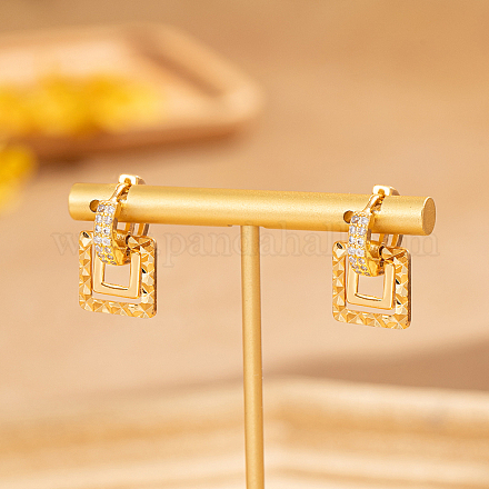 Геометрические серьги-кольца из латуни с прозрачным кубическим цирконием KY8607-2-1