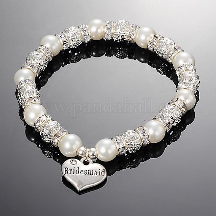 Herzglasperlen runde Perlen Stretch-Hochzeit Charme Armbänder BJEW-JB01926-01-1