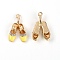 Zinc Alloy Enamel Pendants, with Crystal Rhinestone, Light Gold, Toe Shoe, Yellow, 26.5x16x5mm, Hole: 1.8mm