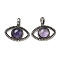 Natural Colorful Fluorite Pendants, Alloy Eye Charms, Antique Silver, Cadmium Free & Lead Free, 26x35.5x7mm, Hole: 7mm