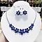 Flower Brass Micro Pave Cubic Zirconia Necklaces & Stud Earrings Sets, Dark Blue, 450mm