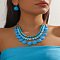 Resin Flat Round & Round Beaded Multilayer Necklaces & Dangle Earrings Sets, Golden Alloy Jewelry Sets, Deep Sky Blue, 420mm