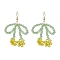 Flower & Bowknot Glass Beaded Dangle Earrings, Brass Earrings for Women, Dark Sea Green, Golden, 65x51mm