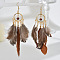 Alloy Feather Chandelier Earrings, with Glass Seed Beads, Golden, Camel, 80mm