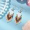Bohemian Glass Seed Beads Dangle Earrings, with 304 Stainless Steel Earring Hooks, Golden, White, 59.5x20mm