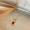 Micro Pave Cubic Zirconia and Alloy Square Pendant Necklace, Stainless Steel Dapped Chain Necklaces, Red, 19.69 inch(50cm)