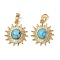Synthetic Turquoise Pendants, Brass Sun Charms, Real 18K Gold Plated, 17x15x4mm, Hole: 4x2mm