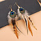 Alloy Feather Dangle Earrings, Golden, BurlyWood, 145x50mm