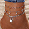 3Pcs Alloy Charm Anklets, Lock, 8-1/4 inch(210mm)