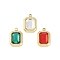 Glass Pendants, with Ion Plating(IP) 304 Stainless Steel Findings, Manual Polishing, Real 18K Gold Plated, Rectangle Charms, Mixed Color, 13.5x9x4.5mm, Hole: 1.4mm
