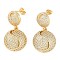 Brass Pave Clear Cubic Zirconia Stud Earrings for Women, Round, Real 18K Gold Plated, 35x19mm
