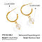 Stainless Steel Round Dangle Stud Earringss, with Freshwater Pearl, Golden, White, 41x21mm