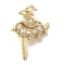 Brass Cubic Zirconia Pendants, Ballerina, Real 14K Gold Plated, 19x14x2mm, Hole: 5mm