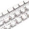 Iron Rhinestone Cup Chains, with Spool, Rectangle, Platinum, Crystal, 14x10x6.5mm, about 15.00 Feet(4.57m)/Roll