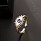 Brass Micro Pave Cubic Zirconia Enamel Cuff Rings, Evil Eye, Golden, Dark Blue, Inner Diameter: Adjustable