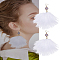 1 Piar Feather Dangle Earrings, with Stainless Steel Pins, Golden, White, 145x80mm, 1pair