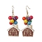 Alloy Enamel Dangle Earrings, with Synthetic Turquoise Round Beads and Brass Earring Hooks, House, Golden, 61x27mm