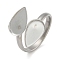 304 Stainless Steel Cuff Rings Components, Pad Ring Setting, Teardrop, Stainless Steel Color, Inner Diameter: 18mm, Tray: 13x8mm