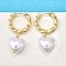 Brass ABS Plastic Pearl Hoop Earrings for Women, Heart, Real 18K Gold Plated, 44x23.5mm
