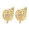 Brass Micro Pave Clear Cubic Zirconia Hoop Earring Findings, with Natural Shell, Cadmium Free & Lead Free, Long-Lasting Plated, Rack Plating, Flat Round with Sun Pattern, Real 18K Gold Plated, 20x14.5mm, Hole: 1.8mm, Pin: 1mm